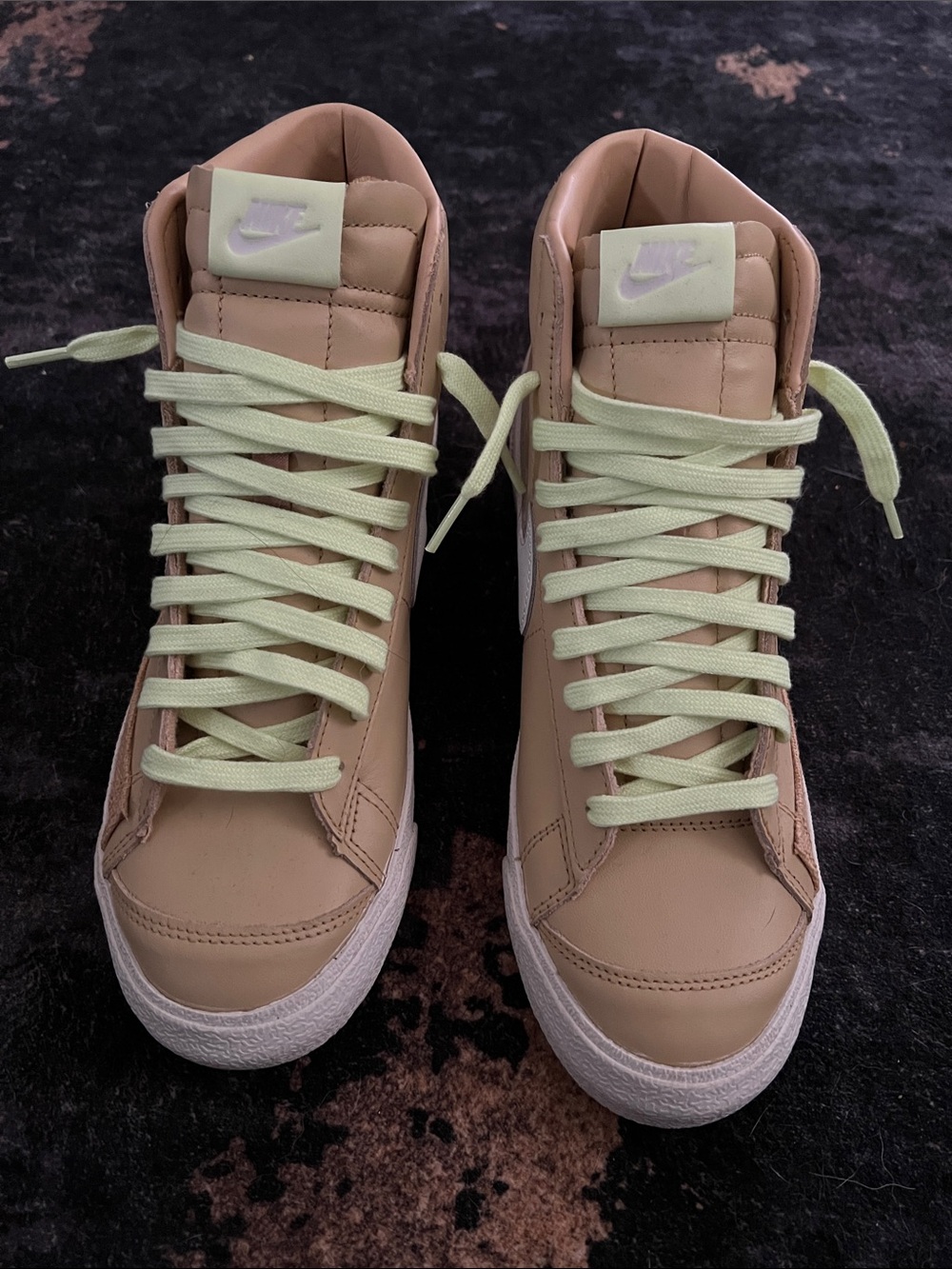 Nike Blazers High-Top Sneakers in Taupe with Green Accents